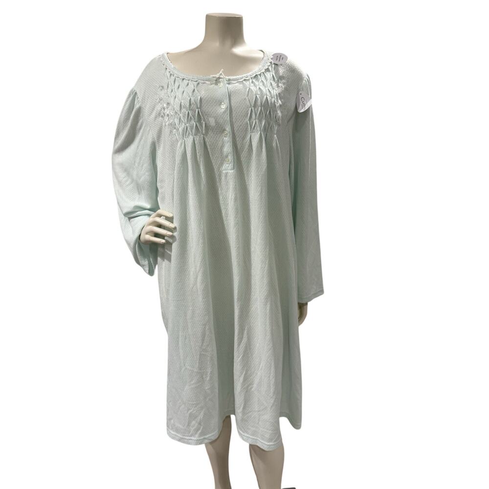 Miss Elaine NWT Cuddleknit Brushed Inside & Out Top Button Green Gown Size XL